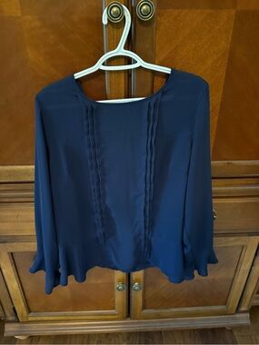 Banana Republic Navy Pleated Front Blouse